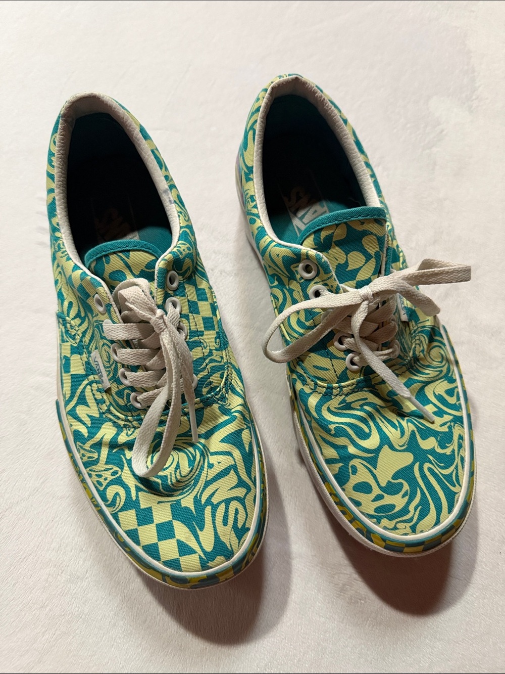 Vans Women's Teal and Cream Floral Checker Platform Sneakers - Picture 5 of 7